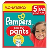 Pampers Windeln Pants Größe 5 (12-17kg) Baby-Dry, Junior mit Stop- und Schutz Täschchen, MONATSBOX, 160 Höschenwindeln