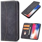 OKZone Kompatibel mit OnePlus 7 Pro Hülle, Magnet Leder Tasche Handyhülle, Kartenfächer OnePlus 7 Pro Schutzhülle, [Premium PU Leder] Flip Klappbare Stoßfeste Magnetische Standfunktion (Schwarz)