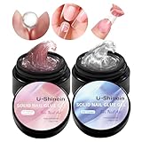 U-Shinein 2 * 15 ml Solid Nail Glue Gel, Nail Tips Glue Gel for Acrylic Nails, Press on Solid Glue Gel, Nail Art Manicure Glue Gel, Translucent Pink+Transparent