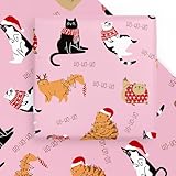 WRAPAHOLIC Weihnachts-Geschenkpapierbogen – 6 Bögen, bezauberndes Katzen- und HO-HO-HO-Design, flach gefaltet für Urlaub, Party, Feier, 50 x 70 cm pro Bogen