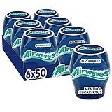 Airwaves Menthol & Eucalyptus, Zuckerfreier Kaugummi, Für frischen Atem und Frische-Kick, Minzfrische & Eukalyptusgeschmack, Airwaves Kaugummi Großpackung, 6 Dosen mit 50 Dragees