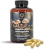 Vitalpilz plus+ Ashwagandha Kapseln/Mushroom Complex – 120 Kapseln – Lions Mane (Hericium), Reishi, Shiitake & Ashwagandha Extrakt – 30–50% Polysaccharide, 2,5% Withanolide – Vegan