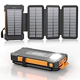 Solar Powerbank 26800 mAh mit 4 Solarpanel, Powerbank USB-C Schnellladung für iPhone Samsung und mehr, IPX7 wasserdichte Outdoor Externe Akkus mit Taschenlampen-Dauerlicht/SOS/Stroboskop (Orange)