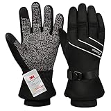 BIKINGMOREOK Winterhandschuhe,-30°F 3M Thinsulate Skihandschuhe Wasserdicht Warme Touchscreen Handschuhe,Winddicht Fahrradhandschuhe Herren Damen-Schwarz-M