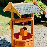 DARLUX Großer Handgefertigter Garten-Deko-Achteck-Brunnen aus Holz Braun/Grün Höhe 84 cm für den Garten/Outdoor Bereich lasiert. In Schwarz, Rot oder Grün. (Grün)