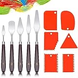 HuaMuDM 11 Pcs Palette Messer Set,5 Stück Malmesser Set mit 6 Stück Zahnspachtel,Palettenmesser Malwerkzeuge, Malmesser,Spachtel Malen Acryl Malmesser Set Spachtel Zum Malen Ölgemälde, Gouache