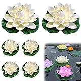 Bakiauli 6 Stück Wasserlilie Pflanzen, Schwimmende Blumen Künstlicher Lotus Seerosen Eva Lotus Flower für Teiche Dekoration Gartenterrasse Pool Aquarium Dekoration (Weiß)