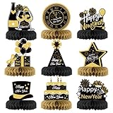 HONMOK 9pcs Neujahr Bienenwabe Deko Papier Bienenwaben Mittelstück Tischdekoration 2024 Silvester Party Tischddeko Schwarz Gold Neujahr Waben Ornamente Tischaufsätze für Neujahr Party Foto Requisiten