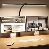 Doppelkopf Schreibtischlampe LED Dimmbar, 24W 80CM Schreibtischlampe Klemmbar, Augenschutz Tageslichtlampe Schreibtisch Lampe, 5 Farbtemperatur 5 Helligkeitsstufen, Büro Tischlampe Monitor Lampe