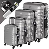 Devillo® Hartschalenkofferset Kofferset 4tlg. S-M-L-XL, Silber - Hard Shell Trolley Koffer Reisekoffer Reisekofferset Gepäck Rollkoffer Schloss 4 Rollen ABS-Hartschale Teleskopgriff