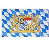 AhfuLife Bayern Flagge 150×90 cm Oktoberfest Party Dekorationen, 1/2/4 Stück Deutschland Bayerische Lion Crest Große Fahnen - Double Side mit Messing-Ösen für Oktoberfest Bier Festival Deko