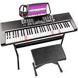 MAX KB5 - Digital Piano Keyboard für Anfänger, 61 Leuchttasten, Keyboard mit Ständer, Hocker, Notenständer, 255 Sounds, 255 Rhythmen, Begleitautomatik, Keyboard Piano Set - Schwarz