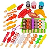 Grill Spielset Kinder, Realistisches Kinder Grill Spielzeug und Zubehör, Gartenküchen Kochspielzeugset Kinder, Grill Spielzeugset, Grill Spiele Lebensmittel Spielzeug Geschenk für Junge Mädchen 3+