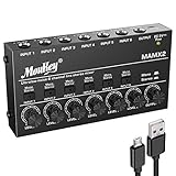 Moukey 6 Kanal DJ Mixer Mischpult, Musik Mixer tragbar, 6 Stereo Mini Audio Mixer DC 5V für kleine Clubs Bars Gitarre Bass Keyboard und Bühnenmixer, Ultra niedrig Noise-MAMX2