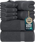 Utopia Towels - 8 teilig Handtücher Set aus Baumwolle mit Aufhänger - 2 Badetuch, 2 Handtücher und 4 Washclappen - (Grau)
