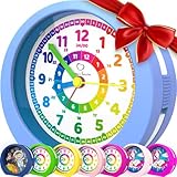 Honey's Heaven Kinderwecker ohne Ticken - für Jungen und Mädchen - Lernwecker Lernuhr Weckuhr Kinderuhr Quarzwecker Snooze Analog Quartz Wecker (hellblau)