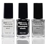 3x12ml Stampinglack Set Weiss Schwarz Silber Stamping Lack Nagellack Fingennagel RM Beautynails (3er Pack)