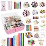 Tantanbear 3000+Pcs Bastelset für Kinder, DIY Bastelkoffer Bastelzubehör Pipe Pfeifenreiniger Pompons, Bastelsachen für Kinder Mädchen Jungen 4-12 Jahre Geschenk, Pink