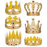 Xthrotsenk 6 Stück Königskrone Geburtstagskrone Goldene Krone mit Edelsteinen König Königin Prinzessin Prinz Krone Geburtstag Kopfbedeckung Goldkronen Rollenspielzubehör