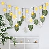 IHONYI Boho Deko - Makramee Wandbehang,Wandteppich Chic Tapisserie Fransengirlande Mit 3M LED Lichterkette,Handgewebt Girlande Boho Wanddeko Für Wohnzimmer/Schlafzimmer/Balkon/kinderzimmer(Blatt)