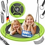 KESSER® Nestschaukel Tellerschaukel Hängeschaukel Rundschaukel Ø 100cm Schaukel bis 300kg belastbar mit Kissen & 4 Griffen verstellbar Kinderschaukel Indoor & Outdoor für Kinder & Erwachsene Grün