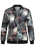 Cloud 5ive Damen Bomberjacke Blouson mit Tropical Print schwarz