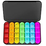 Doruimi Tablettenbox 7 Tage Morgens Mittags Abends, Klein Pillendose Große Fächer, Medikamentenbox 7 Tage 4 fächer mit Einfachem Offenem Design für Unterwegs - Schwarz