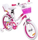 Actionbikes Kinderfahrrad Unicorn 16 Zoll - Kinder Fahrrad für Mädchen - Ab 4-7 Jahren - V-Brake Bremse - Kettenschutz - Luftbereifung - Fahrräder - Laufrad - Kinderrad (16 Zoll)