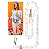 AHABIPERS Handykette Universal, Nylon Handy Kette, Verstellbarer Crossbody Handyschnur, Handy Umhängeband Kompatibel mit Meisten Smartphones, TPU Handy-Patch mit Metallring - ohne Hülle (Weiß&Gold)