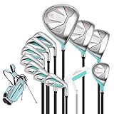 PGM Damen Golfschlägersatz mit 12 Schlägern - 4 Holzschläger (#1,3,5,4H), 7 Eisen (#5,6,7,8,9,PW,SW) und 1 Putter - Golftasche mit Ständer