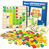 Tangram Kinder, Commodum Geometrische Formen Holzpuzzles, Kinder Puzzle mit Holz klötzen, Montessori Spielzeug Puzzle mit 120 geometrischen Formen, 20 Designkarten, Pädagogisches Spielzeug Kinder 3+