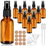 Zeawavsl Leere Glassprühflaschen 30 ml Set mit 10 kleinen Sprühflaschen aus braunem Glas mit Trichter und Tropfer zum Befüllen, Tragbare Zerstäuber Sprühflaschen für ätherische Öle, Parfüme und Reisen