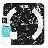 Healthkeep Personenwaage, Impedanzmesser, Bluetooth, hohe Genauigkeit, mit App, 13 Indikatoren für Android und iOS, max. 180 kg/400 lb/28st, 28 x 28 cm, Marmor, Schwarz