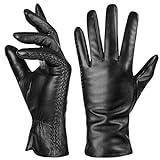 QNLYCZY Echtes Schaffell Leder Handschuhe für Damen, Winter Warm Kaschmir Futter Touchscreen Texting Fahren Motorrad Kleid Handschuhe