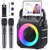 Karaoke Maschine Ankuka Karaoke Anlage mit 2 Mikrofonen für Erwachsene & Kinder Bluetooth Lautsprecher mit Vorverstärker für Mikrofone, unterstützt TV/TWS/FM/AUX/USB/TF/Rec für Party(Schwarz)