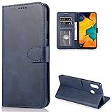CTIUYA Schutzhülle für Samsung Galaxy A20E, Hülle Handyhülle Leder Klapphülle Handytasche Flip Brieftasche Schutzhülle Magnet Wallet Case Tasche Lederhülle für Samsung Galaxy A20E,Dunkelblau