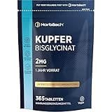 Kupfer Tabletten 2mg pro tablette | Bisglycinat | 1 Jahr Vorrat - 365 Vegan Tabletten | Geschmacksneutral | Hochdosiert | Kupferbisglycinat | Horbaach