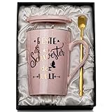 Schwester Geschenk für Geburtstag, Beste Schwester der Welt Tasse - Personalisierte Geschenke für Schwester Weihnachten Geschenk, 400ml Rosa Marmor Kaffeetasse mit Goldener Druckgrafik, Geschenkset