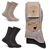 MOUNTREX Alpaka Socken, Wollsocken für Damen, Herren - Wintersocken, Kuschelsocken - 2 Paar, Beige/Braun (Dünn), 39-42