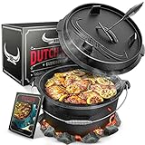 BBQ Dutch Oven [Das Original] - Dutch Oven Set 7 Liter – Eingebrannter Feuertopf aus Gusseisen mit Füßen & Deckel – Ausgezeichnet von Vergleich.org – inkl. Deckelheber - mit e-Book