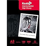 Koala Inkjet Hochglänzend Fotopapier DIN A3, 240 g/m², 100 Blatt, für Canon HP Epson Tintenstrahldrucker