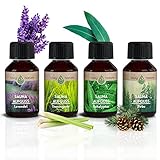 CozyNature® Saunaaufguss mit ätherischem Öl | Sauna Aufgussmittel | Sauna Zubehör | 4 Set - Eukalyptus Lemongrass Zirbe Lavendel - 4x 100ml | inkl. Gratis Sauna E-Book