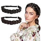 2 Stück Damen Geflochten Stirnband Haarband 3 Stränge Schwarz Braun Verstellbarer geflochtener Stirnbänder Synthetisches Haar Zopf Haarband für Hochzeit Festival