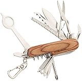 PEARL Multi Taschenmesser: 16in1-Multifunktions-Taschenmesser aus Edelstahl mit Echt-Holz-Griff (Multifunktionstaschenmesser, Taschenmesser Funktionen, Geschenk Herren)