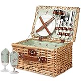 Wicker Picknickkorb für 2 Personen, Willow Hamper Basket Sets, handgefertigter Picknickkorb für 2 Personen mit Utensilienbesteck Perfekt für Picknick, Camping Flower