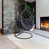 2mGoods Luxuriöser Hängesessel mit Gestell inkl. allergikerfreundlichem Kissen - Hängestuhl mit platzsparender runder Basis, ideal für kleinere Räume indoor und outdoor (Durchmesser 3mm Rattan - Grau)