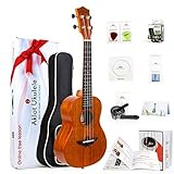 Ukulele Aklot Konzert Ukulele Erwachsene Solides Top Mahagoni Ukelele 23 Zoll mit Kostenlosen Online Kurs 8er Pack Anfänger Starter-Set (Gigbag Plektren Stimmgerät Gürtel Reinigun)