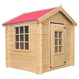 Timbela M570R-1 Kinderspielhaus aus Holz- Spielhaus im Freien für Kinder - 111x113xH121 cm/0.9 m2 Gartenspielhaus - Garten-Sommerhaus für Kinder (Die Dachfarbe ist rot)