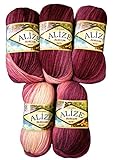 Alize Burcum Batik 5 x 100 Gramm Wolle Mehrfarbig mit Farbverlauf, 500 Gramm Strickwolle (Beere rosa lila 1895)