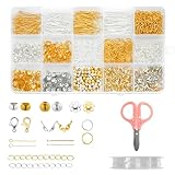 Schmuckherstellung Set, 1100 Stück Schmuckherstellung Zubehör Set, Einschließlich Karabinerverschlüsse, Flachkopfnadel, Offener Bindering, Verlängerungskette, Doppelter Ohrringverschluss und so Weiter